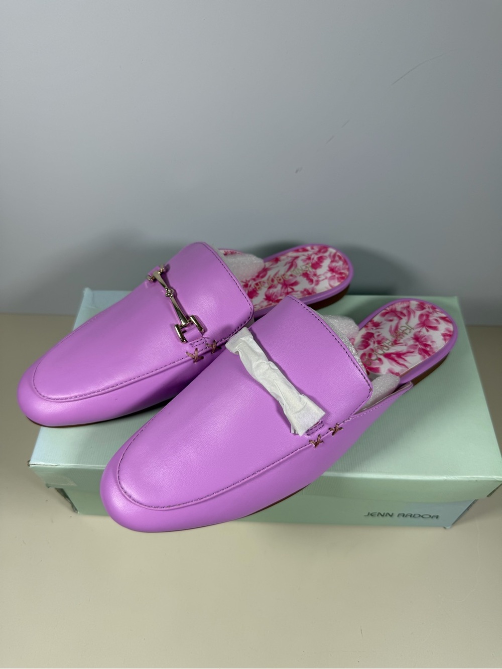 Jenn Ardor Lilac Slip-On Mule Loafers with Gold Accent